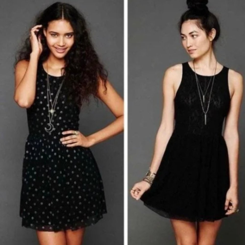 Reversible Free People Black Dress Polka Dot & Solid